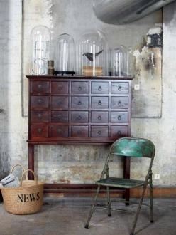 Bell Jar, industrial style, wooden cabinet