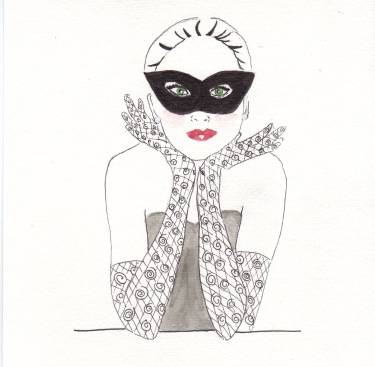Masked Burlesque, Carolyn Everitt, Card Illustration